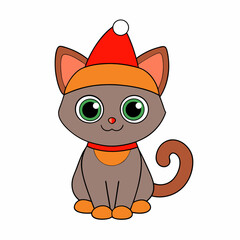 Vector illustration of a cute cat in a Halloween hat with Christmas themes on a white background perfect for festive designs