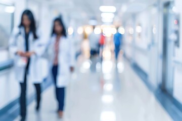 abstract blurred image of doctor and patient people in hospital interior or clinic corridor for background