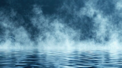 Fototapeta premium Steam rises from the surface of the water as a person stands in a boat at its center