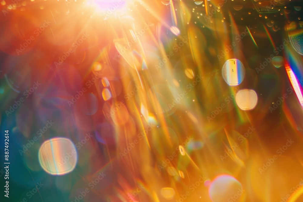 Poster a bright sun shines through a vibrant and colorful background, perfect for use in illustrations or d