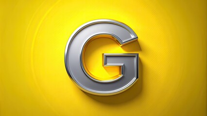 Obraz premium Vibrant yellow background with bold, modern, metallic silver uppercase letter G, perfectly centered, with subtle shadows and reflections, ideal for logos or branding.