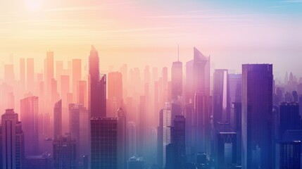 Fototapeta premium Cityscape at Dawn with Hazy Sky