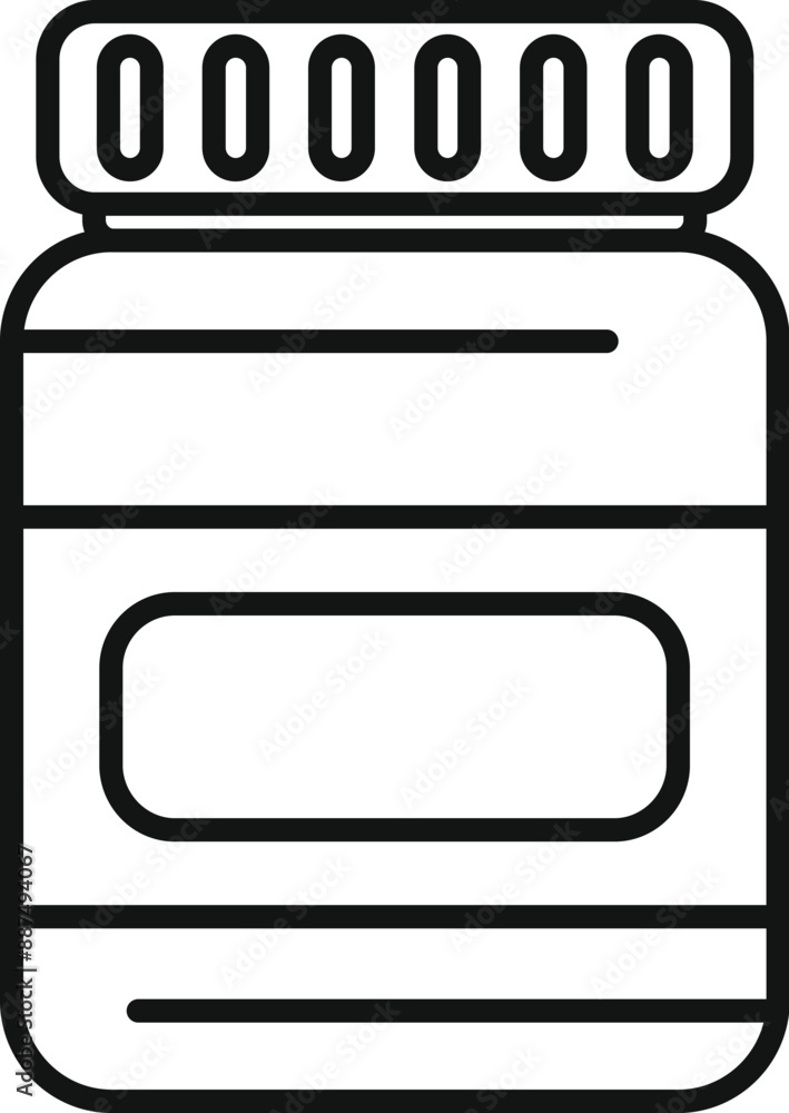 Poster line drawing of a plastic jar packaging showing a blank label for adding branding