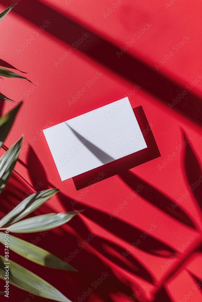 Aufkleber A single white business card sitting on a red surface, ideal for use in presentations or as a design element