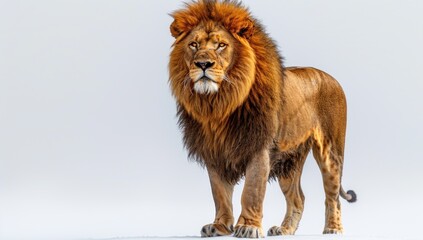 Fototapeta premium Majestic Lion in a Winter Wonderland