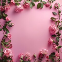 Floral Frame of Delicate Pink Roses