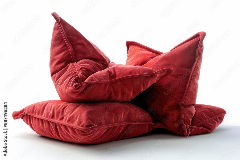 Poster A pile of red pillows stacked on top of each other, suitable for decorative or creative uses
