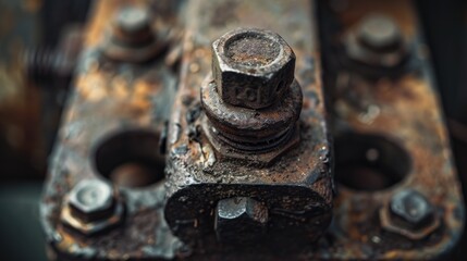 Close-up shot of a rusty metal piece with corrosion and dirt