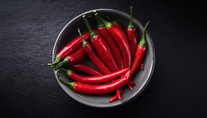 Red chili pepper in a bowl on a black background