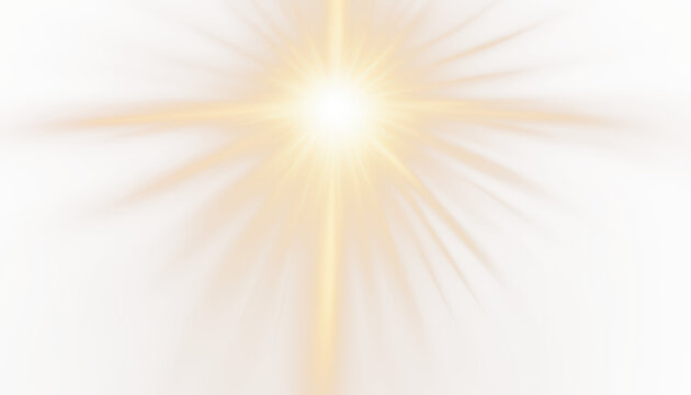 Radiant golden light beams in a cross shape isolated on transparent background 