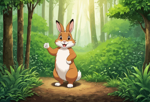 Friendly Bunny Waving in a Forest