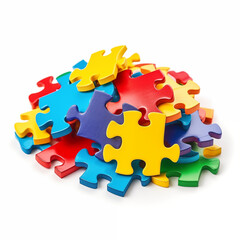 Pile of Colorful Jigsaw Puzzle Pieces Isolated on White Background