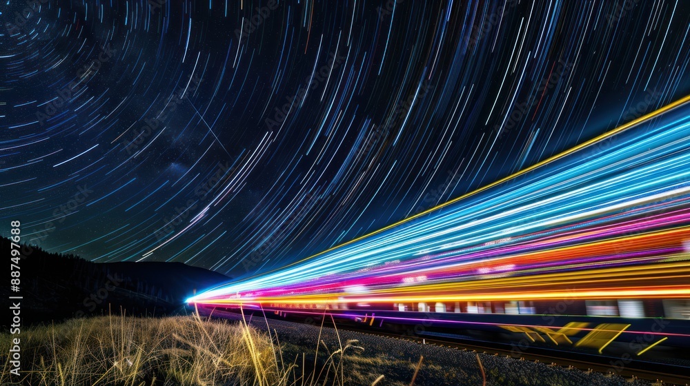 Wall mural Train Tracks Under a Starry Sky