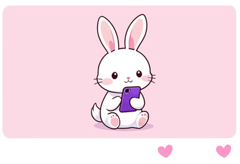 Obraz premium Cute Easter Bunny Holding Phone