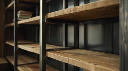 Metal bookcase with wooden shelves