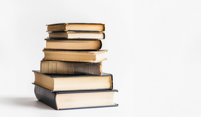 Stack of Old Books on White Background