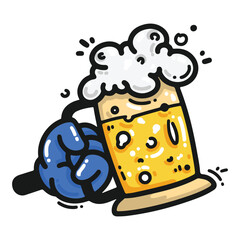 Vector illustration of a cartoon hand holding a beer, hand-drawn style, isolated on a white background. Perfect for design projects and digital prints.