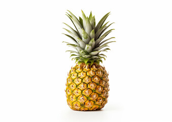 Fototapeta premium Whole Pineapple Fruit with Spiky Leaves Isolated on White Background Perfect for Healthy and Tropical Recipes