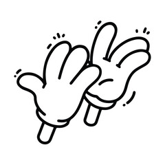 Vector illustration of a cartoon hand clap in hand-drawn line art style, isolated on a white background. Perfect for design projects and digital prints, offering a fun and creative element.