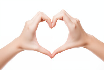 Close-Up of Hands Forming a Heart Shape Against a White Background Symbolizing Love and Unity