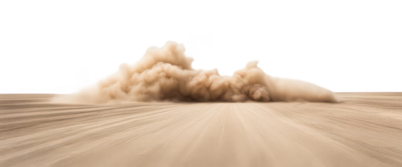Dynamic of a dust storm blowing across a vast, empty desert landscape isolate on transparent background, cutout, png