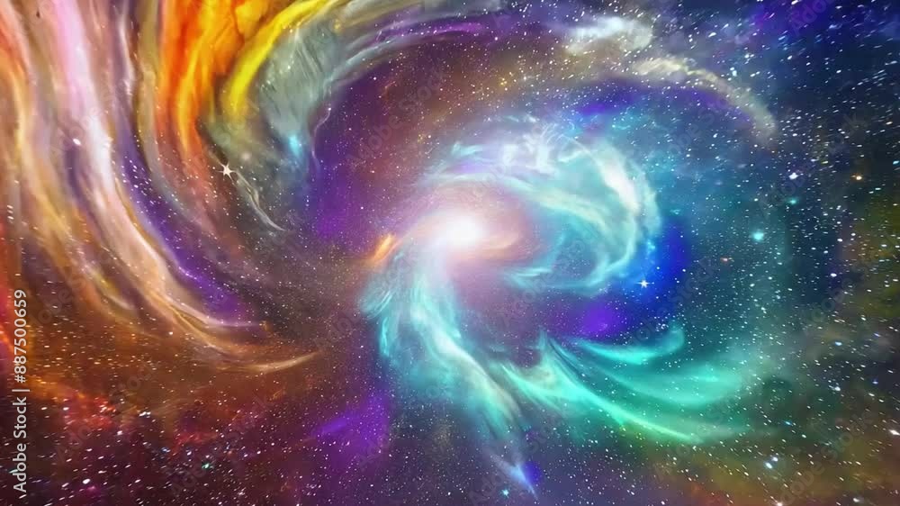 Poster a colorful nebula swirls in space, surrounded by countless stars. the nebula's vibrant colors of pin
