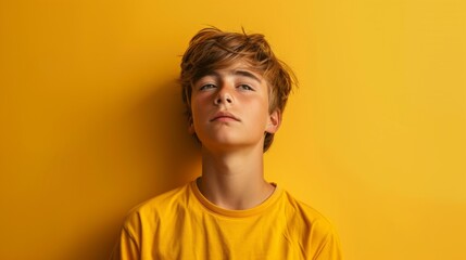 Fototapeta premium Portrait of teen boy isolated on yellow background