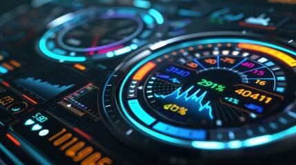 Futuristic dashboard with glowing blue and orange details.