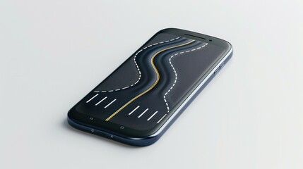 3D illustration of a road emerging from a smartphone depicting a realistic road inside a mobile device Creative mockup design isolated on a white background for online shopping ads