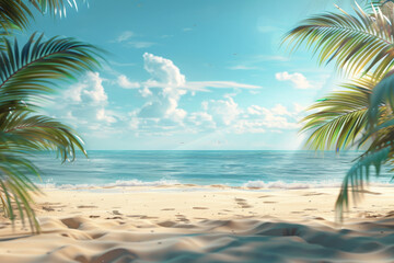 Green coconut trees, white sandy beach