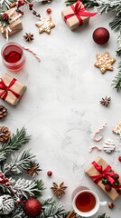 Festive Christmas Flatlay with Gifts and Drinks