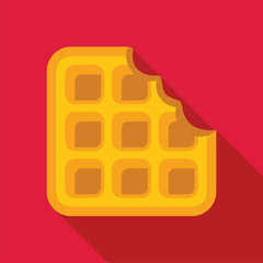 Square waffle with bite taken out of it, symbolizing hunger, breakfast, and food enjoyment