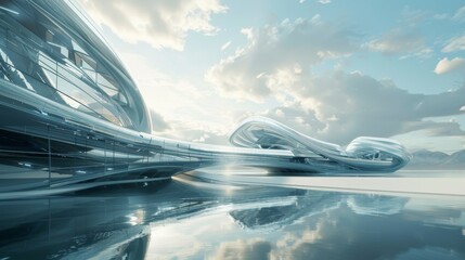 Obraz premium A futuristic architectural visualization of a data lakehouse, seamlessly merging the structured nature of a data warehouse with the fluidity of a data lake, featuring interconnected nodes of informati