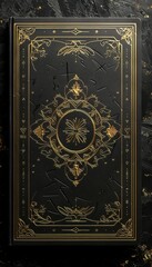 An illustration of two black tarot cards with gold foil borders, showcasing bold line blank frame backdrops. The gold foil lines are intricately detailed, adding a touch of sophistication and