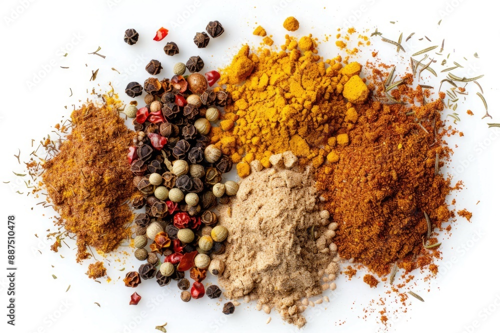 Aufkleber a selection of various spices placed on a clean and white surface
