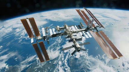 International Space Station orbiting the Earth, representing human presence and collaboration in...