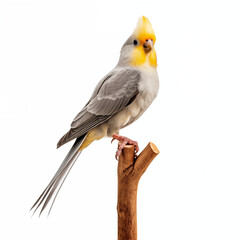 Fototapeta premium Yellow-Crested Cockatiel Perching on Wooden Stick