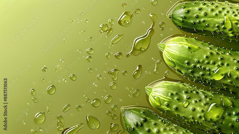 Aufkleber a close-up image of a cucumber cluster on a green background with water droplets on the surface