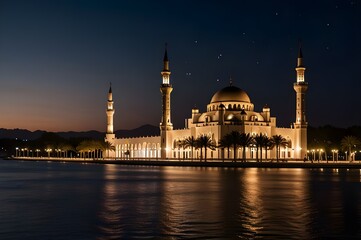 Fototapeta premium A mosque at night with the lights