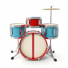 Colorful Drum Set With Red And Blue Drums On A White Background
