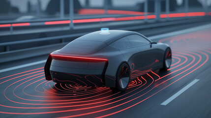 Obraz premium Self drive car system and wireless gps track car on the road