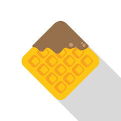 Minimalist illustration featuring a square waffle with melted chocolate dripping down, ideal for projects related to food, desserts, and breakfast