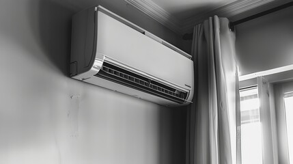Air conditioner mounted on a wall.