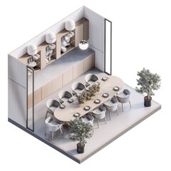 3D Render of a Stylish Dining Area in an Urban Loft, on isolated white background, Generative AI