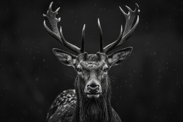 Close up photo of deer's head, black background