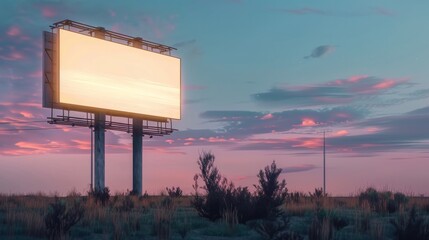 Mockup of an outdoor billboard against the evening sky 3D illustration