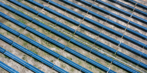 Aerial view of solar panels farm.