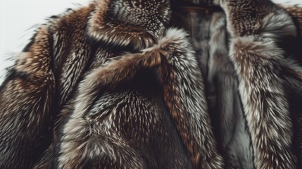 Fototapeta premium A close-up shot of a luxurious fur coat hanging from a rack, with a focus on the texture and details