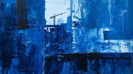 Construction as an abstract artwork in a cobalt blue hue 