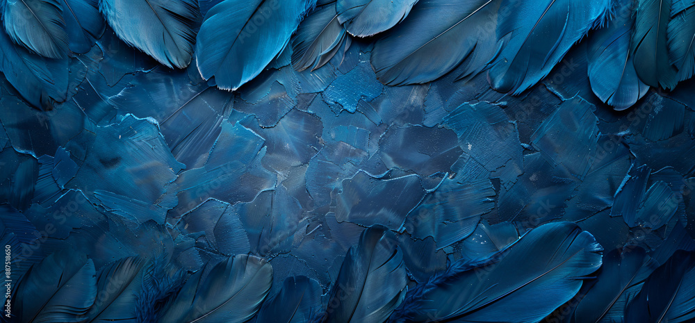 Poster abstract background with a blue feather texture, in a macro shot. an elegant dark wallpaper for desi